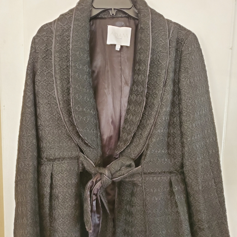 Adam Lippes NY black wool silk lined coat size L